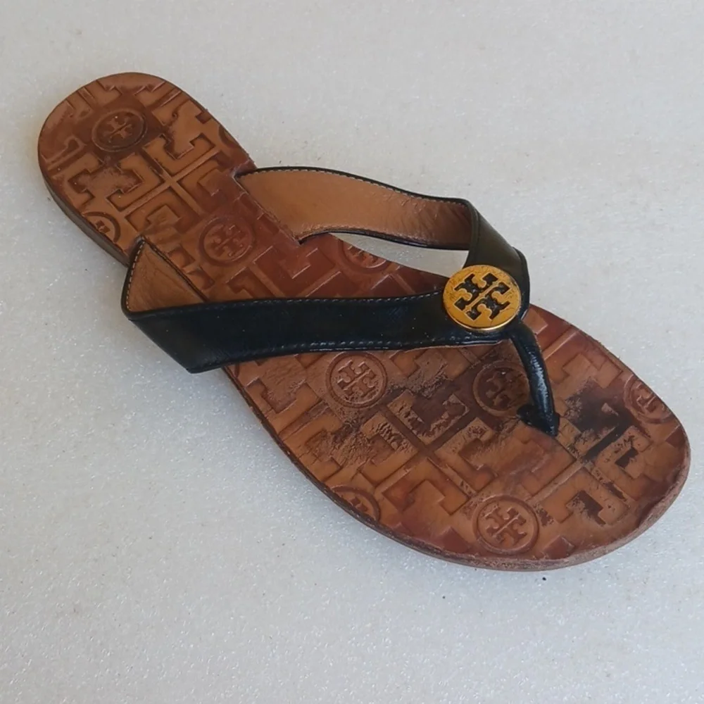 Tory Burch Black and Gold Flat Sandals